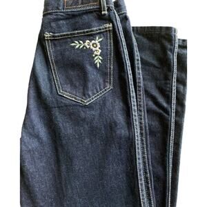 Vintage 70s Pegasus High Rise Dark Denim Flare bootcut Embroidered Jeans 26x33